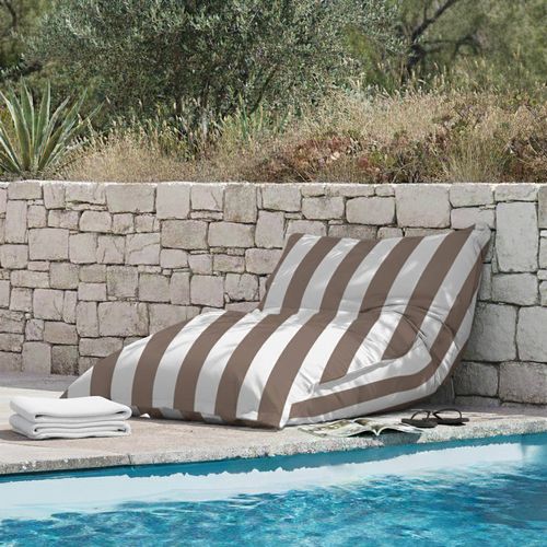 Pouf Rayé XXL Imperméable Coussin Géant 180x145 Cm Taupe Et Blanc Solys