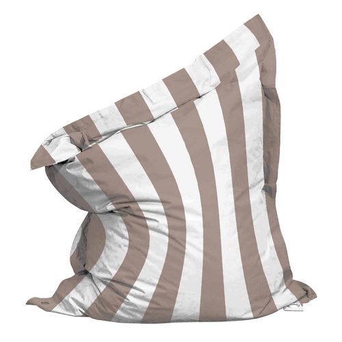 Pouf Rayé XXL Imperméable Coussin Géant 180x145 Cm Taupe Et Blanc Solys