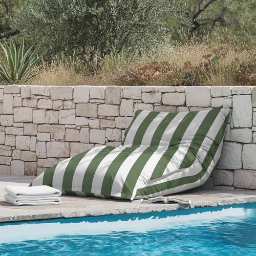 Pouf Rayé XXL Imperméable Coussin Géant 180x145cm Vert Cactus Et Blanc
