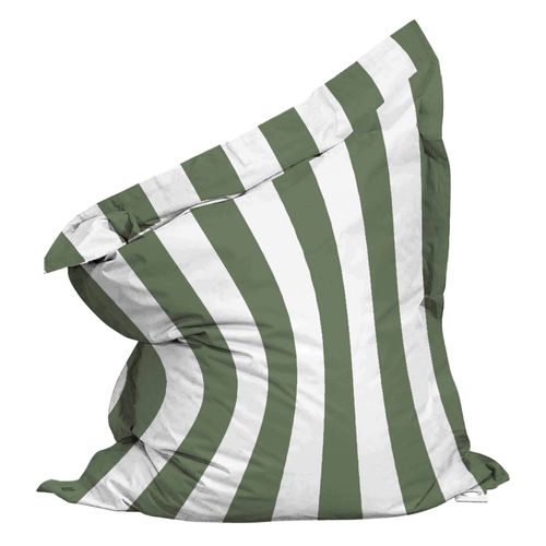 Pouf Rayé XXL Imperméable Coussin Géant 180x145cm Vert Cactus Et Blanc
