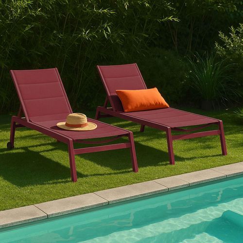 Lot De 2 Bains De Soleil En Aluminium Et Textilène Pourpre Noumea