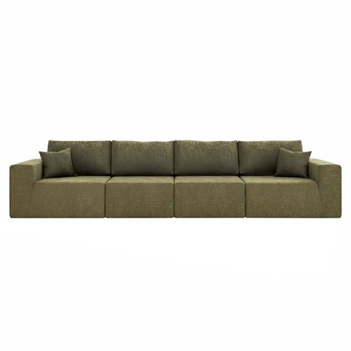 Canapé Modulable 4 Places En Tissu Avec Coussins Vert L 350 Cm Hector