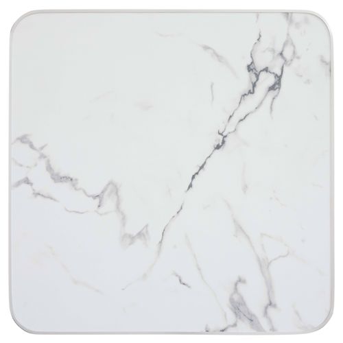 Table Carrée 60 Cm Inclinable Plateau Marbre Blanc/argent Et Pied Noir