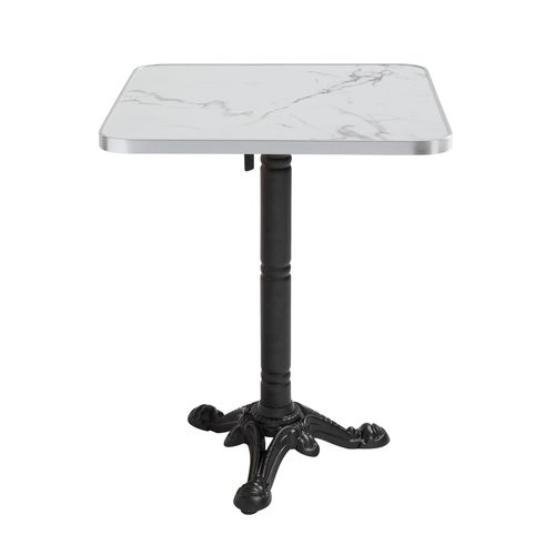 Table Carrée 60 Cm Inclinable Plateau Marbre Blanc/argent Et Pied Noir
