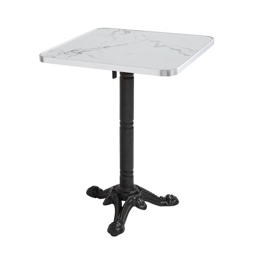 Table Carrée 60 Cm Inclinable Plateau Marbre Blanc/argent Et Pied Noir
