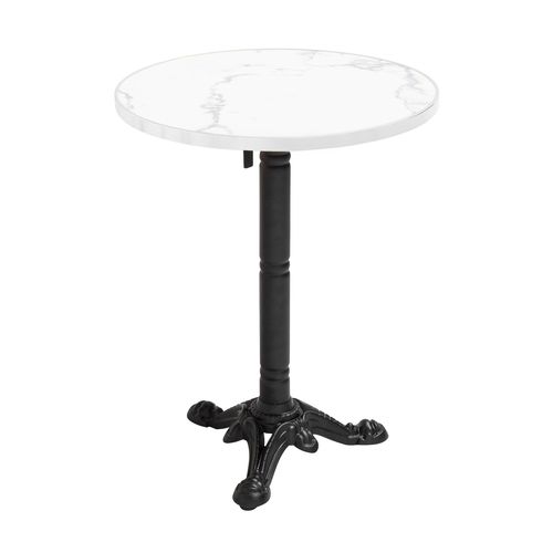 Table à Mange Ronde 60 Cm Inclinable Marbre Blanc/argent Et Pied Noir