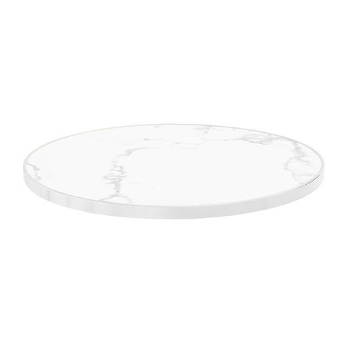 Table à Mange Ronde 60 Cm Inclinable Marbre Blanc/argent Et Pied Noir