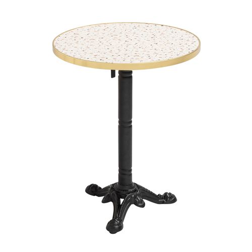 Table à Mange Ronde 60 Cm Inclinable Terrazzo/doré Et Pied Noir