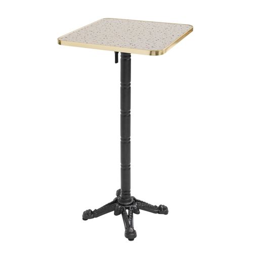 Table Haute 60 Cm Inclinable Plateau Marbre Terrazzo/doré Et Pied Noir