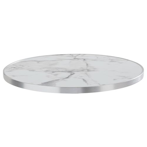 Table Haute Ronde 60 Cm Inclinable Plateau Marbre Blanc/argent Et Noir