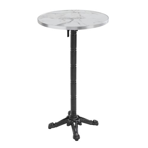 Table Haute Ronde 60 Cm Inclinable Plateau Marbre Blanc/argent Et Noir