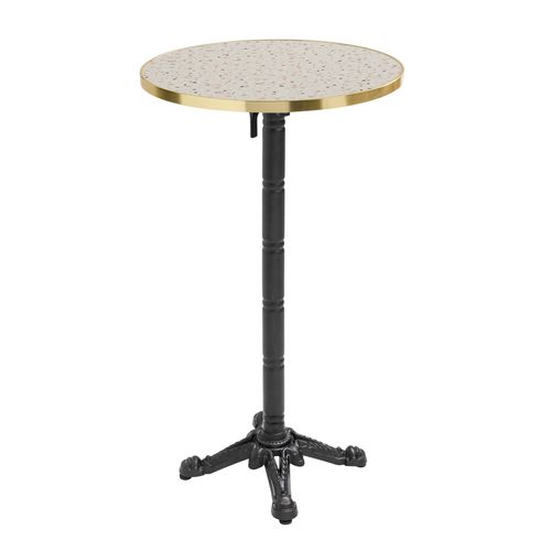 Table Haute Ronde 60 Cm Inclinable Plateau Terrazzo/doré Et Pied Noir