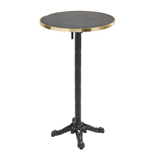Table Haute Ronde 60 Cm Inclinable Plateau Marbre Noir/doré Et Noir