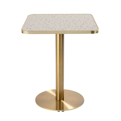 Table à Manger 60 X 60 Cm Pied Doré Et Revêtement Terrazzo/doré