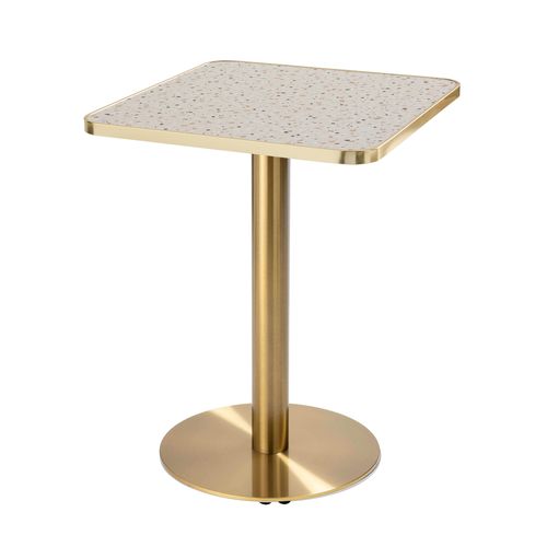 Table à Manger 60 X 60 Cm Pied Doré Et Revêtement Terrazzo/doré