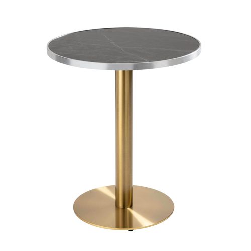 Table à Manger Ronde 60 Cm Plateau Marbre Noir/argent Et Pied Doré