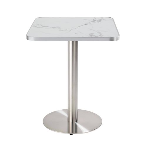 Table à Manger 60 X 60cm Pied Argent Et Revêtement Marbre Blanc/argent