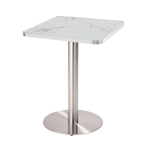 Table à Manger 60 X 60cm Pied Argent Et Revêtement Marbre Blanc/argent