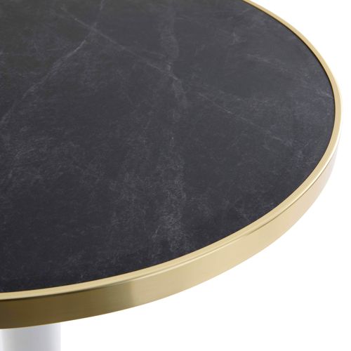 Table à Manger Ronde 60 Cm Plateau Marbre Noir/doré Et Pied Argenté