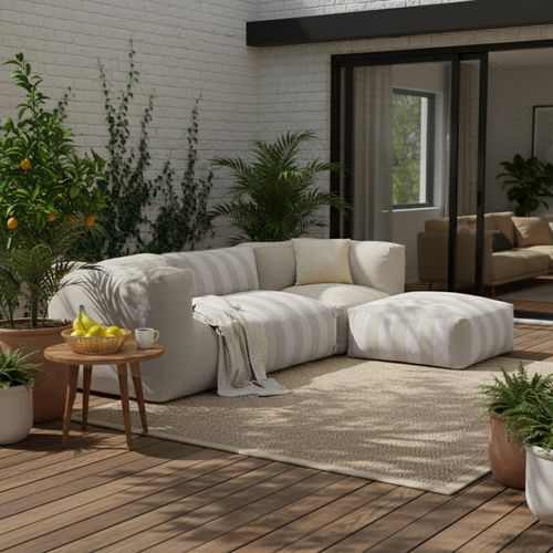 Canapé D'angle Rayé De Jardin Modulable 4 Places Beige Mixi