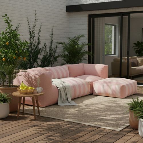 Canapé D'angle Rayé De Jardin Modulable 4 Places Rose Poudré Mixi