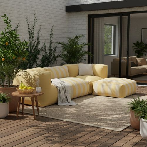 Canapé D'angle Rayé De Jardin Modulable 4 Places Jaune Clair  Mixi