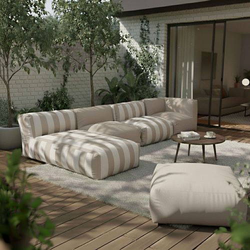 Salon De Jardin Modulable Rayé 5 Places Beige Mixi