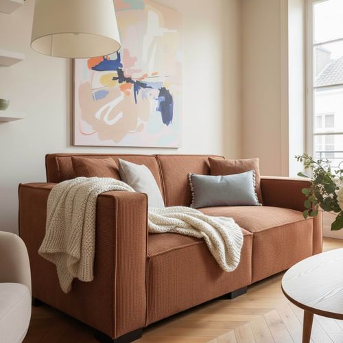 Canapé Droit En Velours Côtelé 2 Places L 180 Cm Terracotta Alphy