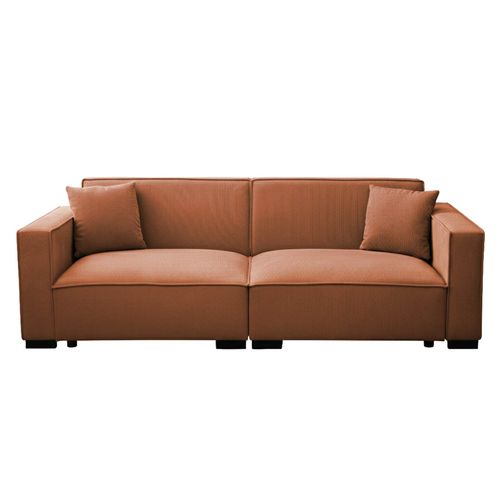 Canapé Droit En Velours Côtelé 3 Places L 230 Cm Terracotta Alphy