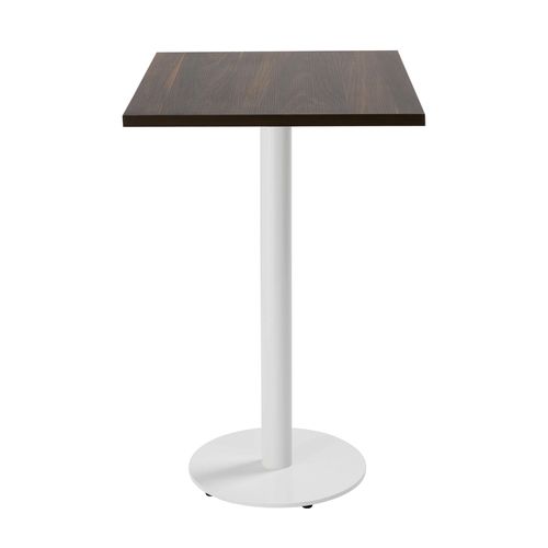 Table Haute Carrée 60 Cm Pied Blanc Et Revêtement Bois Foncé