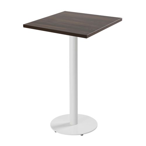Table Haute Carrée 60 Cm Pied Blanc Et Revêtement Bois Foncé