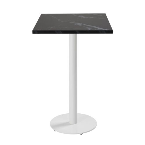 Table Haute Carrée 60 Cm Pied Blanc Et Revêtement Marbre Noir Rivoli