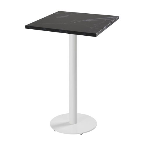 Table Haute Carrée 60 Cm Pied Blanc Et Revêtement Marbre Noir Rivoli