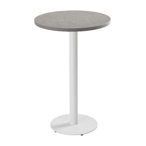 Table Haute Ronde 60 Cm Pied Blanc Et Revêtement Béton Gris Clair
