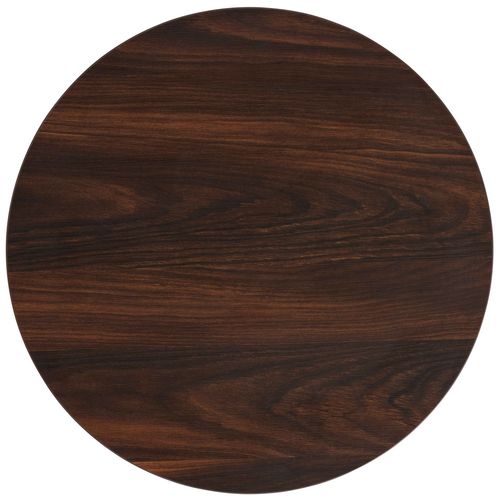 Table Haute Ronde 60 Cm Pied Blanc Et Revêtement Bois Foncé