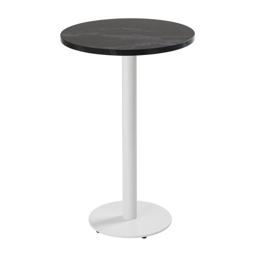 Table Haute Ronde 60 Cm Pied Blanc Et Revêtement Marbre Noir