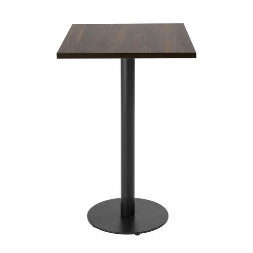 Table Haute Carrée 60 Cm Pied Noir Et Revêtement Bois Foncé