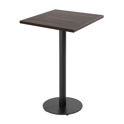 Table Haute Carrée 60 Cm Pied Noir Et Revêtement Bois Foncé