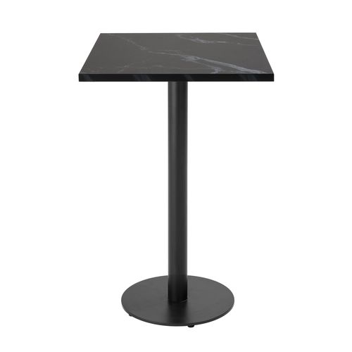 Table Haute Carrée 60 Cm Pied Noir Et Revêtement Marbre Noir
