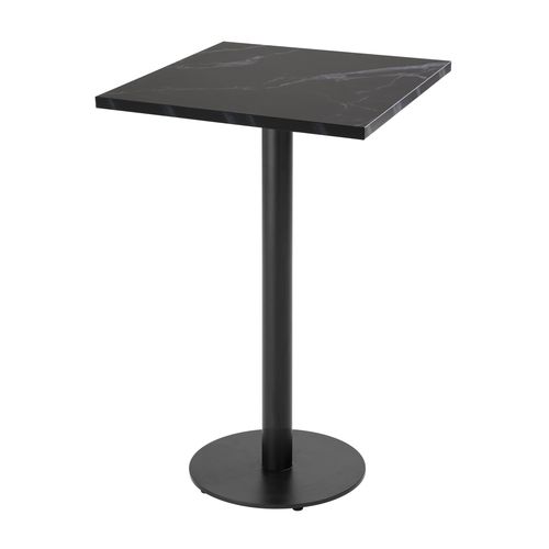 Table Haute Carrée 60 Cm Pied Noir Et Revêtement Marbre Noir