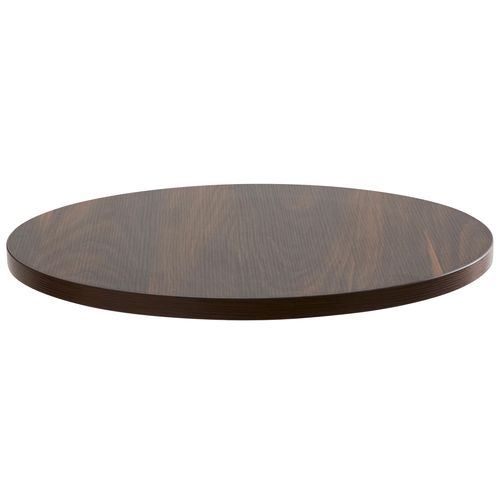 Table Haute Ronde 60 Cm Pied Noir Et Revêtement Bois Foncé