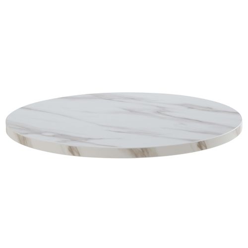 Table Haute Ronde 60 Cm Pied Noir Et Revêtement Marbre Blanc