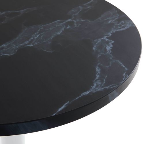 Table Haute Ronde 60 Cm Pied Noir Et Revêtement Marbre Noir