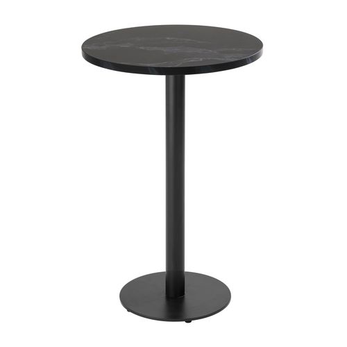 Table Haute Ronde 60 Cm Pied Noir Et Revêtement Marbre Noir