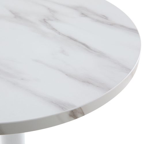 Table à Manger Ronde 60 Cm Pied Blanc Et Revêtement Marbre Blanc