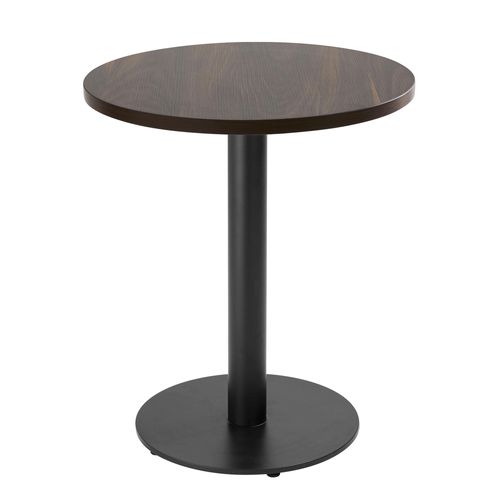 Table à Manger Ronde 60 Cm Pied Noir Et Revêtement Bois Foncé