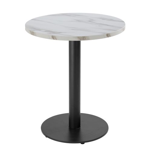 Table à Manger Ronde 60 Cm Pied Noir Et Revêtement Marbre Blanc