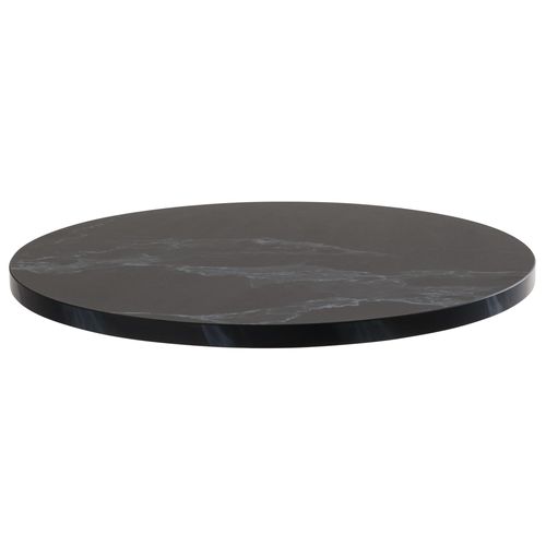 Table à Manger Ronde 60 Cm Pied Noir Et Revêtement Marbre Noir