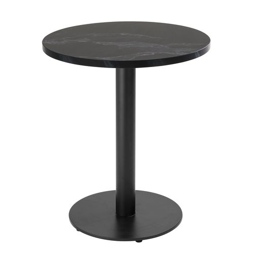 Table à Manger Ronde 60 Cm Pied Noir Et Revêtement Marbre Noir