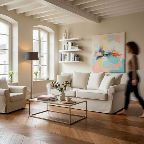 Canapé Droit 3 Places En Polyester Écru L 200 Cm